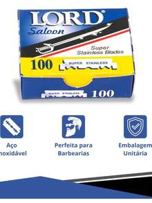 Lâmina de Barbear Lord Super – 200 Lâminas Profissionais Aço Inox (2 Caixas) - Cinza - Visão 3
