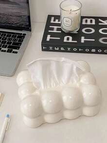 1 Cream-Colored Luxury Tissue Box, Plastic Cute Marshmallow Shaped Tissue Box, Creative Tissue Box, High-End Light Luxury Coffee Table Decoration, Napkin Decoration Tissue Box, Suitable For Home, Household Items, Tables, Home Decoration, Home Organization And Storage, Room Decoration. It Is An Ideal Gift For Friends - Multicolor - View 5