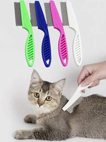宠物毛发及泪痕去除刷，狗刷，猫刷，宠物除蚤梳，清洁刷，宠物美容刷，脱毛刷，有效修剪并温和去除打结的毛发和跳蚤，适用于犬猫，宠物用品 - 彩色 - 查看 5