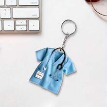 1pcs 2D Flat, Personalized Nurse Name Keychain - Medical ID Tag With Stethoscope Charm-Like Design, Durable Hospital Uniform Style Gift For Nursing, Doctors, Healthcare Workers - 彩色 - 查看 3
