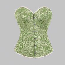 女士束身胸衣，提花经典纯色系带束腰胸衣，适合婚礼、派对礼服、塑身衣穿着 - 綠色 - 查看 9