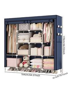 1pc Modern-Style Foldable Roller Door Wardrobe, Large-Capacity With Multiple Compartments And Pockets Storage Rack, Easy To Assemble, Durable And Space-Saving, Clothes Storage Cabinet For Bedroom, Dormitory And Home Use, Available In Multiple Colors, Essential Storage Solution For Dormitories - Multicolor - View 2