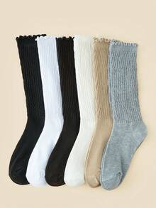 3/6 Pairs Womens Slouch Ruffle Socks Warm Knit Scrunch Knee High Boot Socks With Ruffle Trim For Winter Party - 3 Pairs Of Multiple Colors - View 6