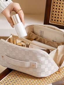 1个便携式旅行化妆包，化妆品收纳袋，洗漱包，可收纳化妆刷、化妆品、护肤品、珠宝、数码配件，适合海滩、度假、暑假出行。 - 棕色 - 查看 4