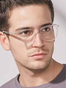 1pc Men's Summer Acrylic Casual Rectangle Fashionable Black Light Glasses Suitable For Daily Reading, Work Commuting And Computer Games TV And Cell Phone Use