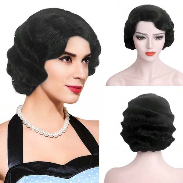 1920er Jahre Perücke für Frauen Gatsby Roaring 20s Fingerwelle Party Synthetische Vollperücke im Vintage-Stil für Frauen Lady Cosplay Kostüm Fancy Dress 1920 Flapper Perücke, Halloween, Musikfestival