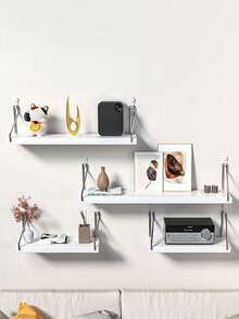 1pc Wall-Mounted Storage Rack, Wooden Divider Shelf With No Drilling Required, Living Room Wall Hanging Display Shelf, Dormitory Kitchen Organizing Wooden Board - Purple White - View 4