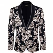 1pcs Mens Blazer Suit Black Floral Vintage Fashion Jacket Button Coats Regular Fit Wedding Formal Casual Party Banquet Business-Without Bowtie Set - 黑色 - 查看 1