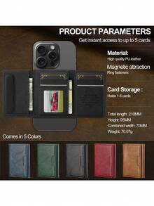 1个PU皮革磁吸钱包卡包支架MagSafe配件，兼容 16/15/14/13/12 Pro/Pro Max/Plus/Mini - 黑色 - 查看 5