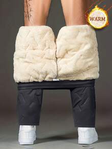 1件男士时尚百搭加厚冬季长裤，简约时尚条纹休闲裤 - 灰色 - 查看 5