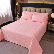 Modern Style, Polyester Fiber, Embossed Bedspread 3 Pieces Set, Stain Resistant, Suitable For Living Room, Bedroom, Hotel - Pink - View 3