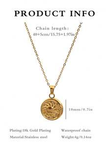 1件不锈钢项链 简约金色项链 日月项链 防水锁骨链饰品 圆形硬币吊坠项链 女士礼物 - 金色 - 查看 6