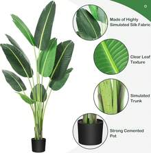 Árbol artificial de 60 pulgadas con 10 troncos de árbol falso, plantas falsas de 5 pies, plantas de plátano falsas con maceta, árboles artificiales para decoración del hogar, interiores y - 60 pulgadas - Ver 3