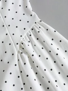 QUNGIGU 女士波点连衣裙，复古短袖，优雅长裙，白色连衣裙，女士优雅连衣裙，优雅派对连衣裙 - 白色 - 查看 6