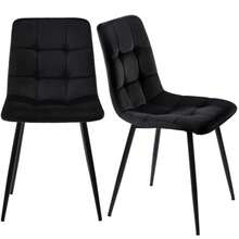 Dining Chair (4 Pcs), Black, Set Of 4 Upholstered Designer Chairs With Backrest, Velvet Seat, Metal Frame - Black - View 7