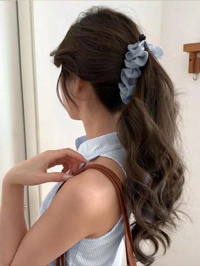 1pc Chiffon Fabric Pleated Non-Slip Vertical High Ponytail Hair Clip, Elegant Hair Accessory, Fashion Claw Clip, Minimalist, Suitable For Daily, Casual, Party, Work, Vacation, Face Washing, Makeup, Outfit Matching, Hair Slide, Hair Barrettes, Hair Accessories For Women, Head Accessories