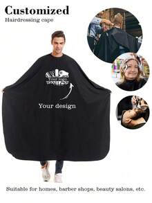 Customized Logo Professional Hair Salon Cape, Customized Apron, Extra Wide And Long, Durable Black Fabric, Adjustable Neck Strap, Suitable For Dyeing, Perming, Styling, Perming Protection Equipment | Functional Beauty Accessories | Smooth Fabric Texture, Hair Protection, Hairdressing Cape, Hair Salon Apron