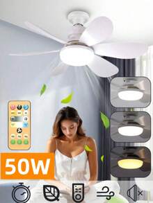 Ceiling Fan With Remote Control, 3-Color Lights, 3 Speeds, With Timer Function, Closed Ceiling For Kitchen/Bathroom/Bedroom - White - View 10