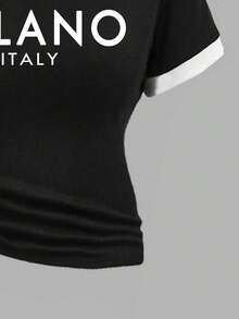 少女字母印花短袖上衣和裤子套装 - 黑色 - 查看 3