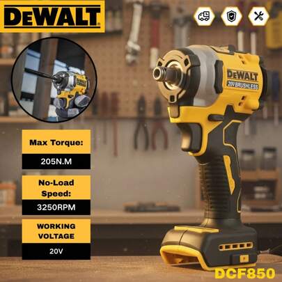 DCF850 Rechargeable Cordless 20V Cordless Impact Wrench, Delivers 1,825/Lbs Of Torque And 3,250 RPM,3 LED Work Light