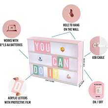 Letrero Luminoso Cine Caja de Luz A5 con 192 Letras Números Símbolos Emoticonos Decorativas Cinema Light Box Decoración para Habitación Tienda Cumpleaños Navidad Bodas Oficina Eventos(Rosa)(default) - Multicolor - Ver 5