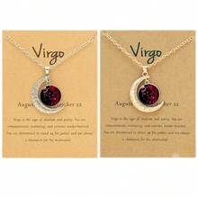 2件套金银复古月亮夜光吊坠，十二星座项链，附星座卡片，派对/生日礼物，日常佩戴 - 金+銀 - 查看 11