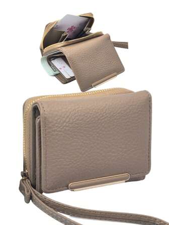 MINGYOU Kısa Üç Katlı El Çantası Cüzdanı PU Deri Kadın Çok Fonksiyonlu Fermuarlı Cüzdan Büyük Kapasiteli Bozuk Para Cüzdanı Kartlık Kadın Cüzdanı Mini Cüzdan Küçük Cüzdan Şirin Cüzdan Bileklik Cüzdanı Kadın Cüzdanı Bayanlar İçin