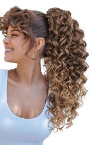 Tóc giả đuôi ngựa hình móng vuốt, màu nâu chuyển sắc 20 inch, sóng sâu, sợi tổng hợp chịu nhiệt, phù hợp cho nữ giới dịp Giáng sinh, Halloween, lễ hội âm nhạc, tiệc tùng và sử dụng hàng ngày. - Màu nâu ombre - Xem 4