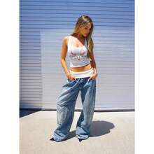 Women's Casual Loose Washed Wide Leg Jeans, Vintage Jeans, Streetwear Oversize Jeans Winter Clothes For Women, Western Wear Women - 紫紅色 - 查看 2