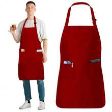 Adjustable Cotton Chef Aprons With 2 Pockets And Complimentary Bandana, Kitchen Apron For Women And Men,1Pack-Red - 1 Gói-Đỏ - Xem 1