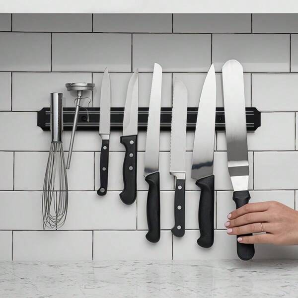 1pc Powerful Magnetic Kitchen Knife Wall-Mounted Storage Rack, Metal Knife Magnet Knife Rack Kitchen Tool,Maintenance Tool Storage, Stationery Storage, Kitchenware Storage, Suitable For Storing Various Iron Items, Gifts For Men, Birthday Gifts, Valentine's Day Gifts