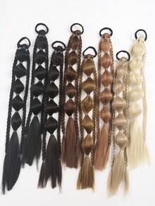 2 Pcs 18-Inch Handmade Fishbone Braid Ponytail With Elastic Bands, Suitable For Women - Multicolor - View 5