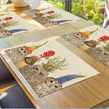 2/4/6 Piezas Manteles individuales con diseño de búhos primaverales y alegres, de 12.5*16.5 pulgadas, rectangulares y aislados. Accesorio de cocina con temática del hogar y de uso diario, perfecto para decorar el comedor y cenas de celebración - Marrón - Ver 8