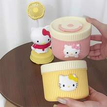 Sanrio 1个三丽鸥Hello Kitty不锈钢/塑料可爱卡通便当盒（隐藏式提手），2个便携式保温午餐袋（DIY），可重复使用的密封设计，带保温孔，经济实惠的便携式水果蔬菜午餐盒 - 圆形卡通午餐盒 - 便携式，手动操作，手洗，适合学生、学校、办公室、健身房、户外、露营。学生午餐盒 | 简约设计 | 保温食品容器 - 彩色 - 查看 3