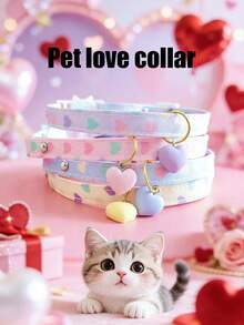 1 Adjustable Pet Collar For Cats And Dogs, With A Cute Heart-Shaped Pendant, Valentine's Day Outfit Accessory, Pet Holiday Costume Decoration, Pet Supplies Accessories - Multicolor - View 11
