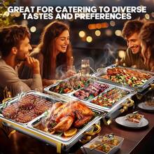 1-2pcs 8-Quart Full-Size Buffet Chafer Set - Stainless Steel Chafing Dish With Lid, Tray, Water Pan And Fuel Holder (Silver/Gold) - Premium Rolled Edges, Designed For Cooking - Ideal For Restaurants, Events, Weddings - Silver - View 12