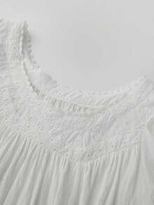 Baby Doll Mini Dress For Women Summer Solid Color Loose Bubble Short Sleeve Scoop Neck Dress - 白色 - 查看 9
