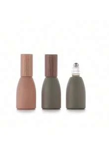 1pc 12ml Morandi Roll-On Perfume Oil Bottle, Wooden Cap Small Portable Refillable Bottle, Walnut/Beech Wood Roller Ball, Suitable For Essential Oils, Mosquito Repellent, Perfume - Multicolor - View 5