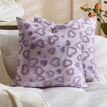 1/2 chiếc vỏ gối trang trí hình trái tim dập nổi chủ đề Ngày Valentine (Không bao gồm ruột gối), vải lanh Hà Lan hai mặt, vỏ gối vuông, gối trang trí nhà cửa dịp lễ, vải nhung mềm mại, trang trí hiện đại cho ghế sofa, phòng ngủ, ký túc xá. - Màu tím hoa cà - Xem 15