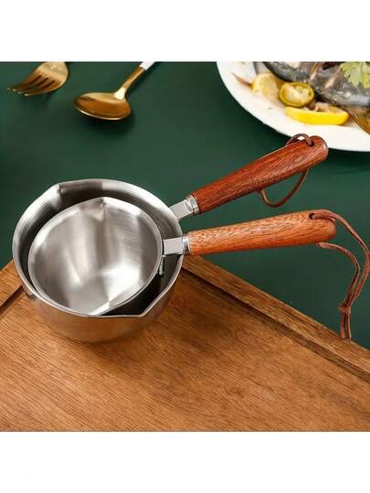 150ml/300ml Stainless Steel & Wooden Handle Hot Oil Pot - Melter For Butter, Chocolate, Sauce & Grease, Precise Pouring Spout, Dishwasher , Material, Suitable For Stove, Induction Cooktop & Various Cooking Scenarios