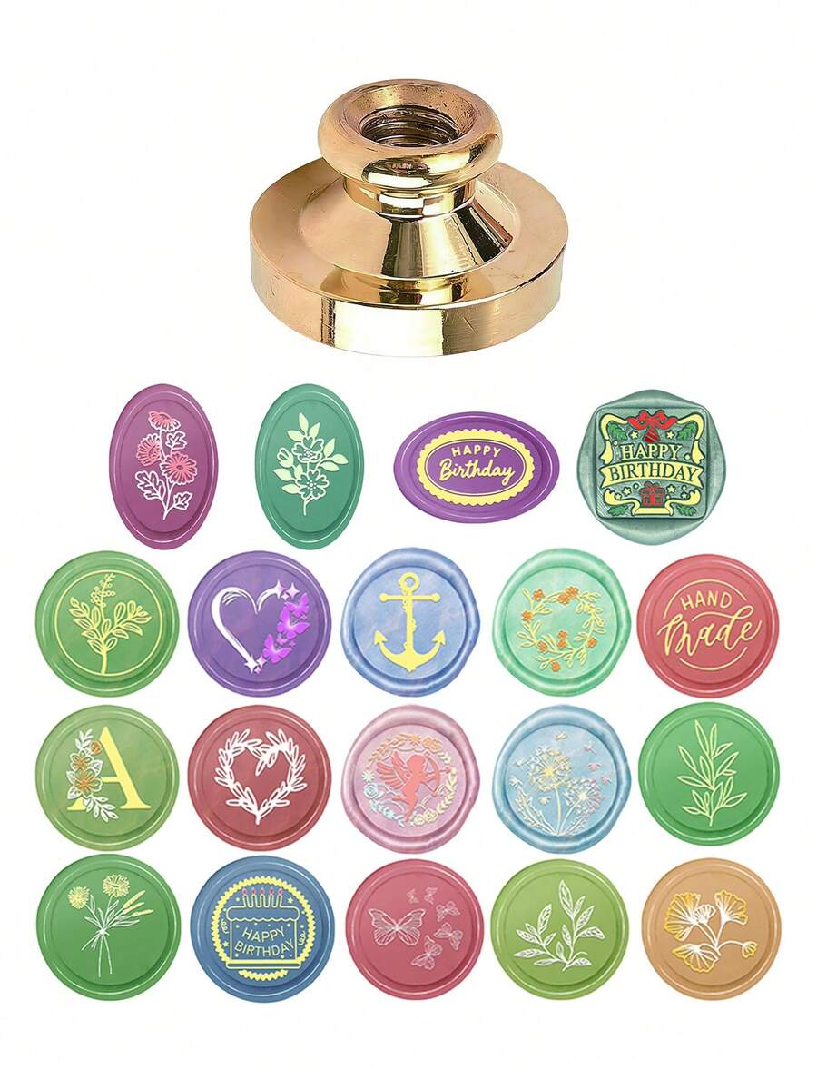 Copper Plant Pattern Wax Seal Stamp With Wooden Handle, Suitable For Wedding And Birthday Invitations, Gift Packaging - A - View 1