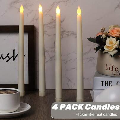 Flamfria adventsljus, batteridrivna elektriska LED-konljus, set med 4 vita flimrande för kransar, Thanksgiving, julbordsdekorationer utomhus (batteri ingår ej)