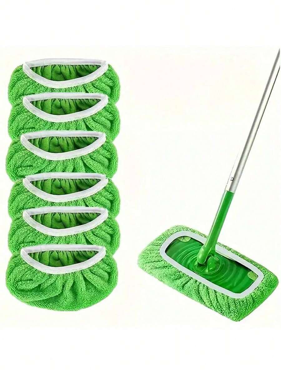 2/4/6 Pcs Reusable Microfiber Mop Pads Compatible , Dry And Wet Dual-Purpose Flat Mop Covers, Washable Pads For Surface/Hardwood Floor Cleaning (Mop Not Included) - 綠色 - 查看 1