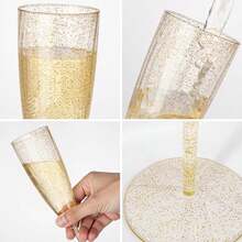 PUREDOVE 2/6/12pcs Plastic Champagne Flutes - Gold Glitter Champagne Glasses Reusable - Perfect For Thanksgiving, Weddings, Birthday, Bridal Showers - 金色 - 查看 3