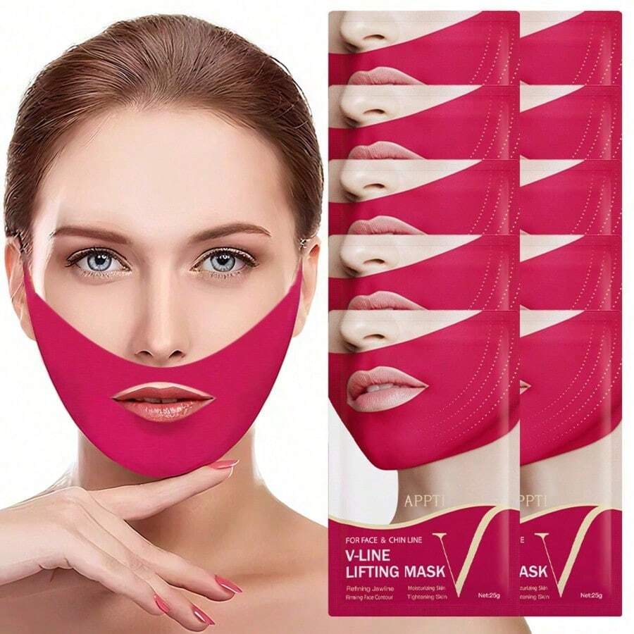 1/2/3/5/6/8/10/15/20pcs V-Shaped Lifting Gel Face Mask, Chin Lifting Patch, Moisturizing Hydrogel Ear Hook Face Mask, Double V Ear Hook V-Line Face Mask, V-Line Lifting Face Mask - Multicolor - View 1