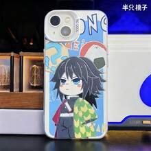 Chibi Muichiro Tokito & Giyu Tomioka Phone Case For  15/14/13 - Trendy Anime Graphic Aesthetic Protective Clear Cover - Rosa - Ver 4