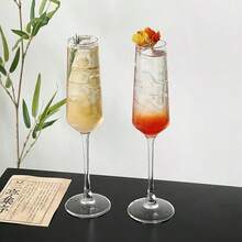 两只优雅长柄香槟杯，透明气泡酒杯，适用于派对、酒吧、餐厅、洗碗机、婚礼香槟，手工制作酒吧用具，长颈设计 - 透明 - 查看 5