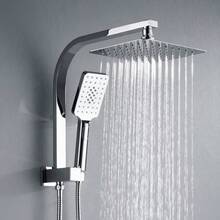 Twin Shower Head Rail Set Square Gooseneck Shower Arm 8" Rain Shower Head 3-Mode Handheld Brass 2 In 1 Diverter Chrome - Chrome - View 1