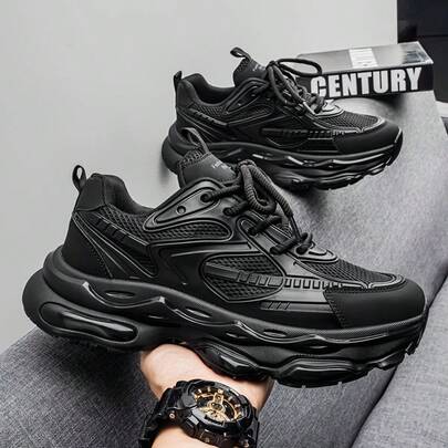 Zapatillas deportivas de running con cojín de aire para hombres, zapatillas casuales negras con absorción de impactos