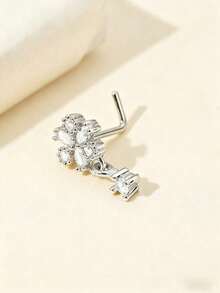 1 Stück eleganter, zierlicher L-förmiger Nasenring-Stecker aus Edelstahl in Gold-/Silberton mit AAA+ CZ Blumen- und Tropfendesign für Damen - ideal für den täglichen Gebrauch und Partys - Gold + Silber - Übersicht 5